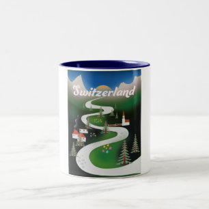 Tasse 2 Couleurs Affiche de vacances de style Vintage Suisse