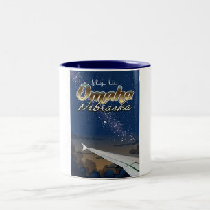 Tasse 2 Couleurs Affiche de voyage aérien vintage Omaha, Nebraska