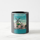 Tasse 2 Couleurs Affiche de voyage Amsterdam (Centre)