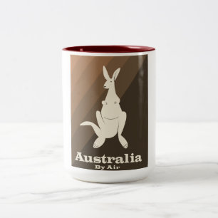 Tasse 2 Couleurs Affiche de voyage Australie par avion Kangaroo.