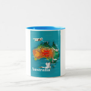 Tasse 2 Couleurs Affiche de voyage carte d'Australie