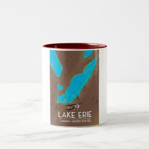 Tasse 2 Couleurs Affiche de voyage de carte du lac Érié, lac des