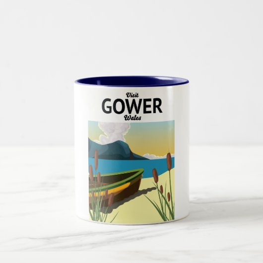 Tasse 2 Couleurs Affiche de voyage de Gower Wales (Centre)