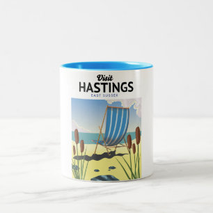 Tasse 2 Couleurs Affiche de voyage de la plage de Hastings East Sus