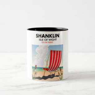 Tasse 2 Couleurs Affiche de voyage de la plage de Shanklin île de W