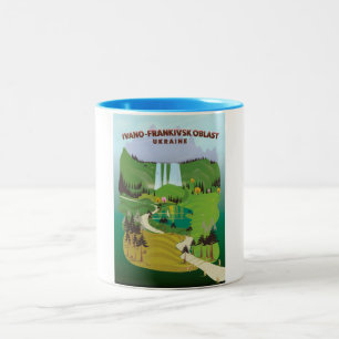Tasse 2 Couleurs Affiche de voyage de l'oblast d'Ukraine d'Ivano-Fr