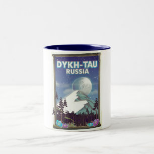 Tasse 2 Couleurs Affiche de voyage Dykh-Tau Russie.