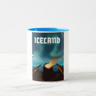 Tasse 2 Couleurs Affiche de voyage en Islande aurore boréale