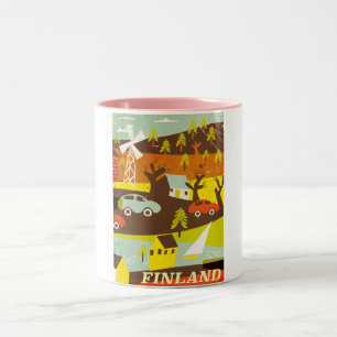 Tasse 2 Couleurs Affiche de voyage Finlande milieu du siècle modern