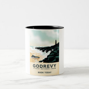 Tasse 2 Couleurs Affiche de voyage Godrevy St Ives Bay, Cornouaille