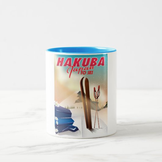 Tasse 2 Couleurs Affiche de voyage japonaise de Hakuba. (Centre)