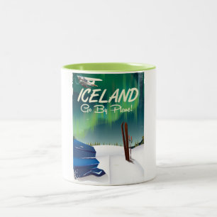 Tasse 2 Couleurs Affiche de voyage par avion vintage en Islande