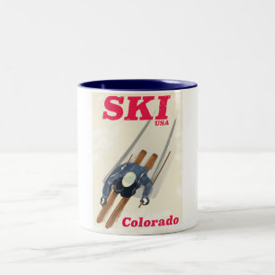 Tasse 2 Couleurs Affiche de voyage Ski USA Colorado