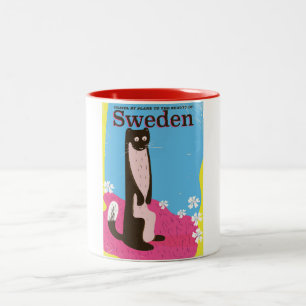 Tasse 2 Couleurs Affiche de voyage vintage de Suède dessin animé