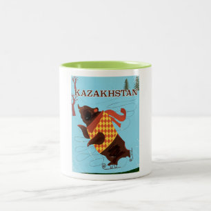 Tasse 2 Couleurs affiche de voyage vintage dessin animé kazakhstan