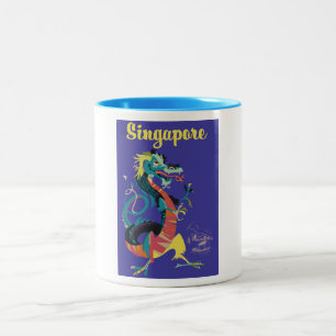 Tasse 2 Couleurs Affiche de voyage vintage dragon de Singapour