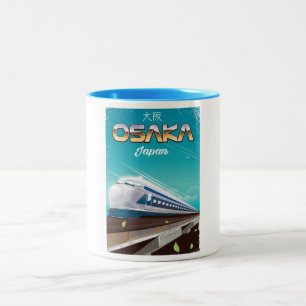 Tasse 2 Couleurs Affiche de voyage vintage Train Osaka Japon