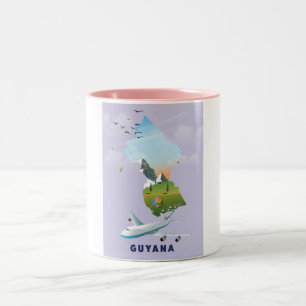 Tasse 2 Couleurs affiche illustrée de la carte au Guyana