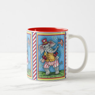 TASSE 2 COULEURS AGRÉABLE PATRIOTIQUE ÉLÉPHANT WAVANT DRAPEAU AMÉRI