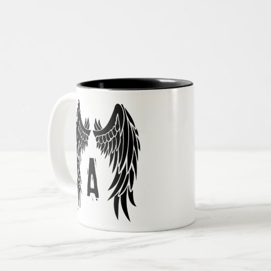 Tasse 2 Couleurs Aile d'angle de tatouage Monogramme (Devant gauche)