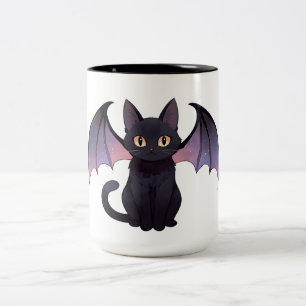 Tasse 2 Couleurs Ailes de chauve-souris Kawaii Chat noir Halloween