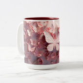 Tasse 2 Couleurs Ailes rayonnantes : Merveille à café papillon rose (Devant gauche)