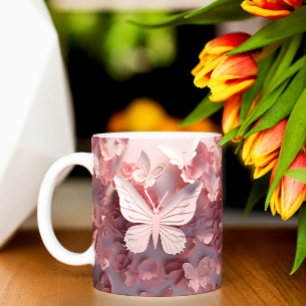 Tasse 2 Couleurs Ailes rayonnantes : Merveille à café papillon rose