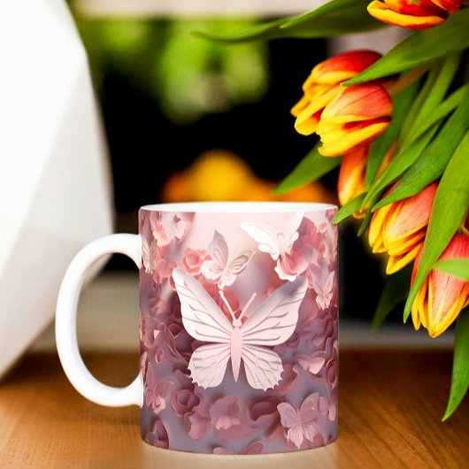 Tasse 2 Couleurs Ailes rayonnantes : Merveille à café papillon rose