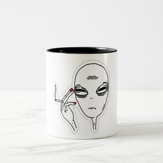 Tasse 2 Couleurs Alien fumeur fou avec ongles rouges (Centre)