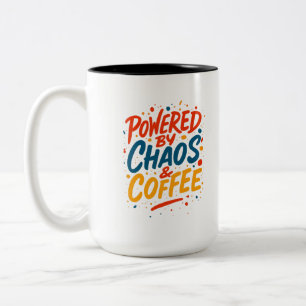 Tasse 2 Couleurs Alimenté par le Chaos et le Café T-Shirt Drôle