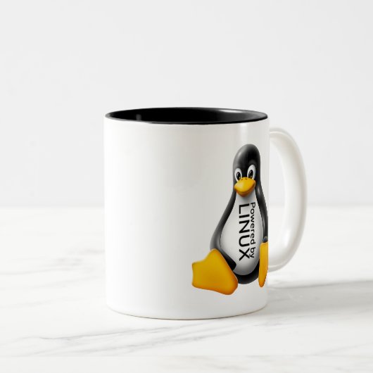Tasse 2 Couleurs Alimenté par Linux (Devant droit)