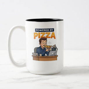 Tasse 2 Couleurs Alimenté par Pizza - Drôle de programmeur et joueu
