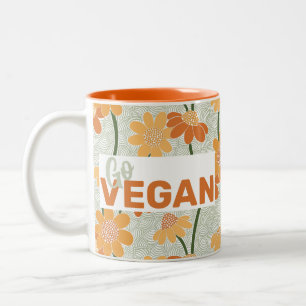 Tasse 2 Couleurs Allez, vegan ! Joli rétro muté fleurs des années 1