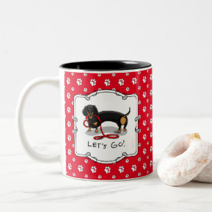 Tasse 2 Couleurs Allons-y ! Dachshund Chien (noir et bronzé) Drôle