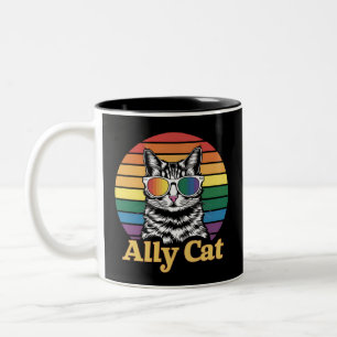 Tasse 2 Couleurs Ally Cat LGBT Rainbow Flag LGBTQ Cadeau