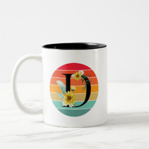 Tasse 2 Couleurs Alphabet Floral D Monogramme Rétro Coucher de Sole