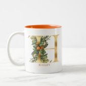 Tasse 2 Couleurs Alphabet or H Monogramme | Feuillage de feuilles (Gauche)