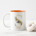 Tasse 2 Couleurs Alphabet Or S Monogramme | Feuillage de feuilles<br><div class="desc">Élégante, jolie, tendance et moderne Alphabet or Lettre Monogramme Design. Doté d'un alphabet doré brillant initial S entouré d'une variété d'aquarelle feuillage et de fleurs vert foncé et clair. D'autres initiales de l'alphabet sont disponibles dans mon magasin. Cliquez sur le lien "Cliquez pour customiser plus" pour modifier le nom, la...</div>