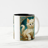 Tasse 2 Couleurs Alphonse Mucha Art Nouveau Chat Blanc (Devant droit)