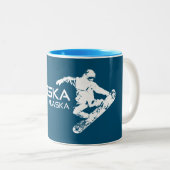 Tasse 2 Couleurs Alyeska Alaska Snowboardeur (Devant droit)