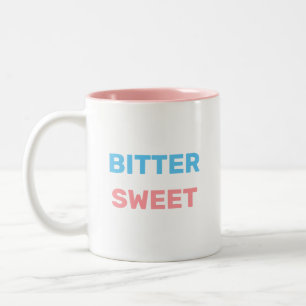 Tasse 2 Couleurs Amer et doux en texte turquoise et rose Deux tons 