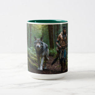 Tasse 2 Couleurs Amérindiens Warrior & Wolf Wildlife Design