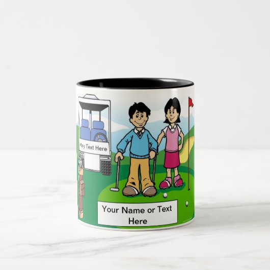 Tasse 2 Couleurs Amis de golf personnalisés - Deux caricatures (Centre)