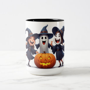 Tasse 2 Couleurs Amis Sorcières Danseuses Autour d'une Citrouille d