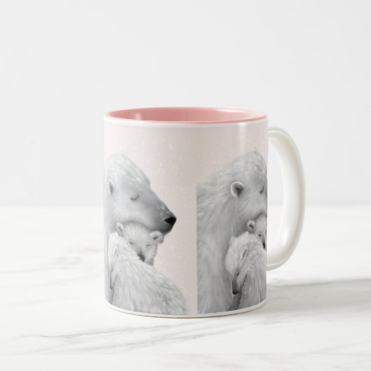 Tasse 2 Couleurs Amour arctique : Famille d'ours polaires aux teint (Devant droit)