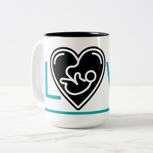 Tasse 2 Couleurs Amour bleu vif, coeur noir avec bébé, (Devant gauche)