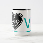 Tasse 2 Couleurs Amour bleu vif, coeur noir avec bébé, (Centre)