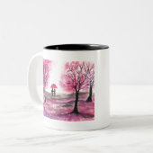 Tasse 2 Couleurs Amour de couple de mariage rustique arbre de fleur (Devant gauche)