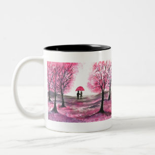 Tasse 2 Couleurs Amour de couple de mariage rustique arbre de fleur