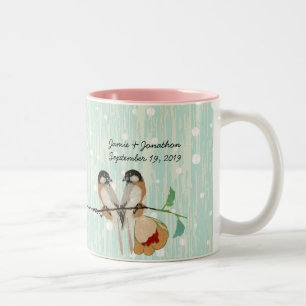 Tasse 2 Couleurs Amour d'oiseau de cerisier fleuri vintage pêche me